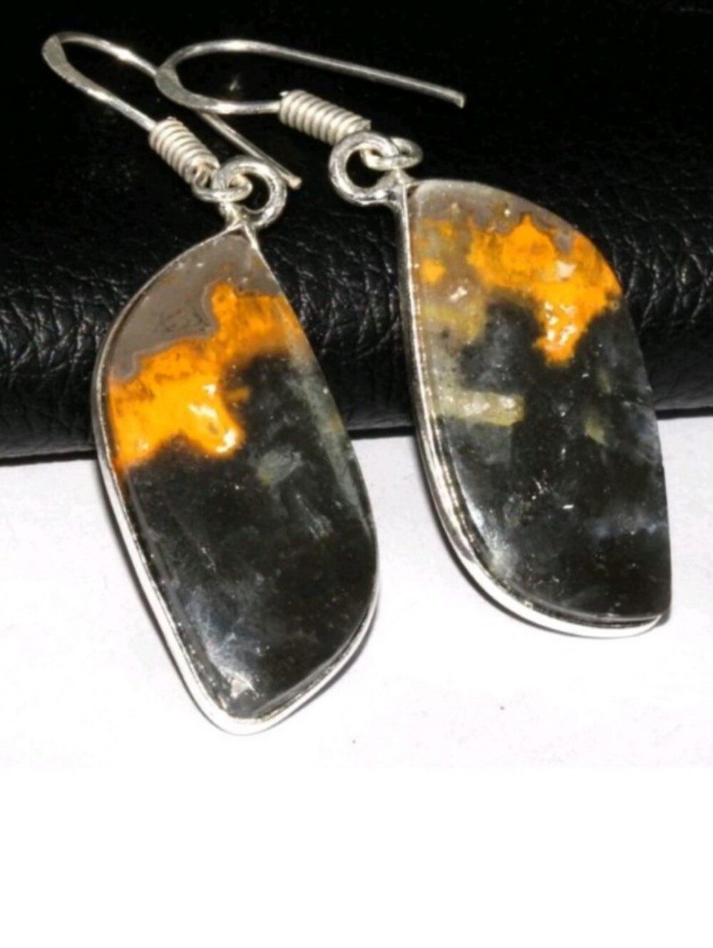 Indonesian Bumblebee Jasper Gemstone 925 Sterling Silver Drop Dangle Earrings